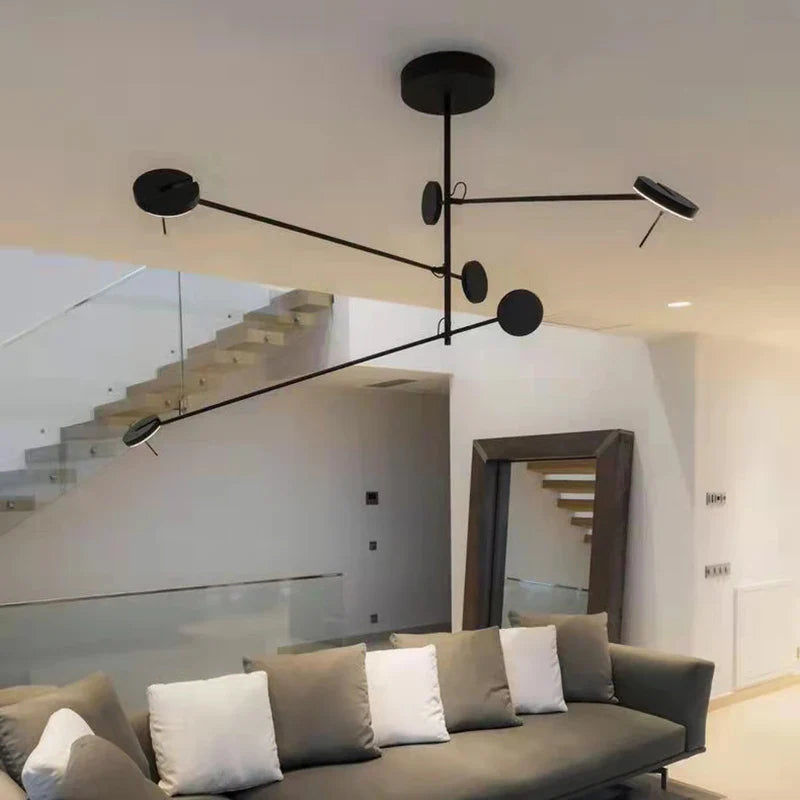 Afralia™ Black Metal LED Chandelier for Minimalist Living Room Lighting