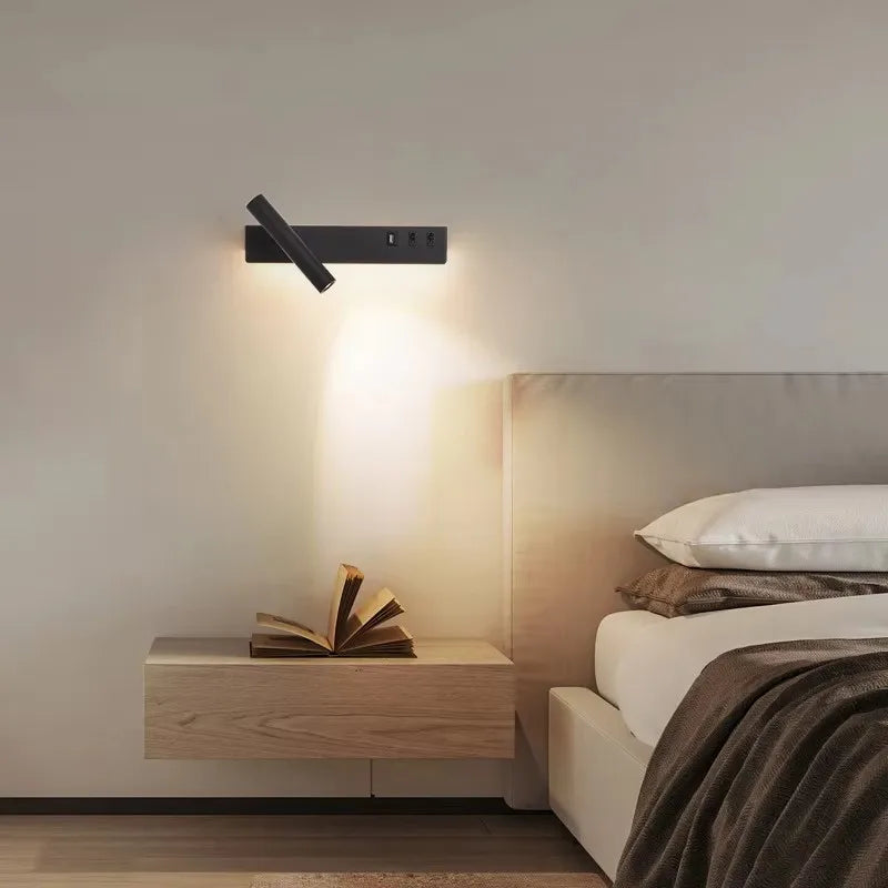 Afralia™ Nordic Modern LED Wall Lamp with Switch USB, Rotatable Spotlight