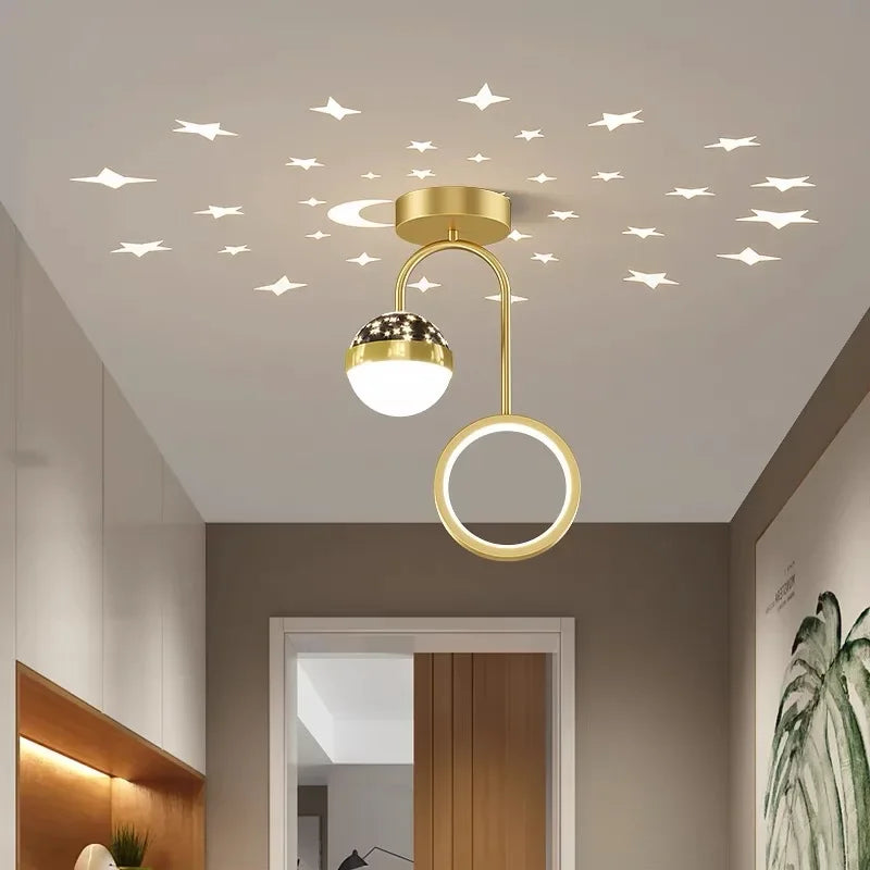 Afralia™ Star Moon Projection LED Chandelier for Bedroom Decor