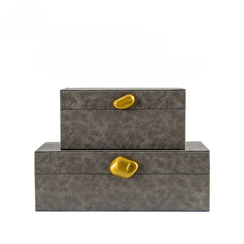 Afralia™ Golden Stone Handle Leather Jewelry Box: Elegant Desktop Storage Container for Home Decor