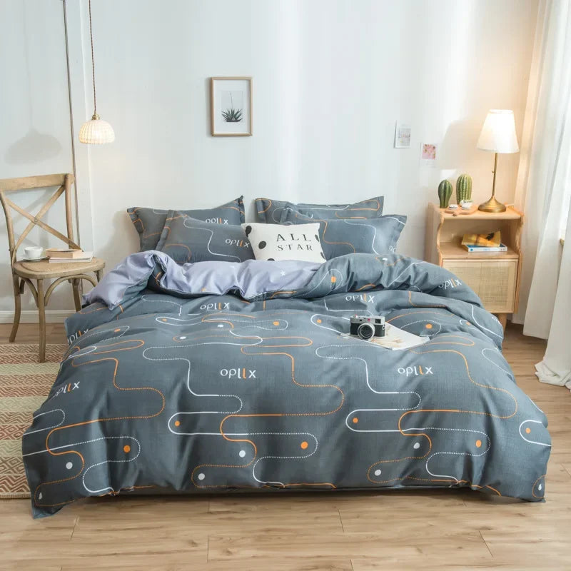 Afralia™ Cartoon Print Bedding Set - Queen/King Size Duvet Cover, Sheets, Pillowcases