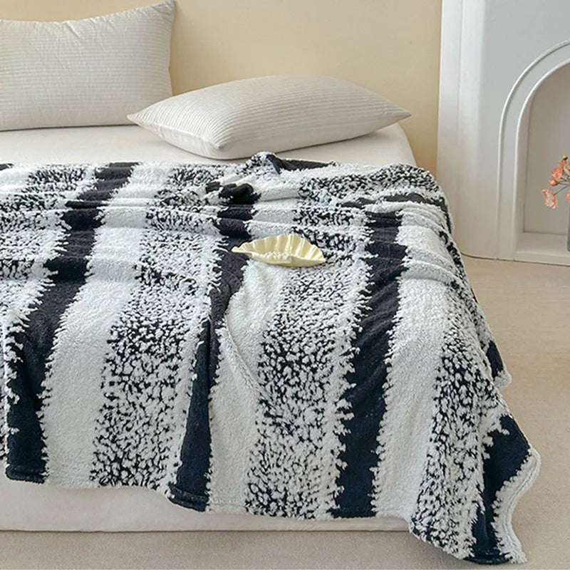 Afralia™ Snowflake Striped Cationic Jacquard Plush Blanket for Sofa, Office, Balcony - Warm Napping Shawl