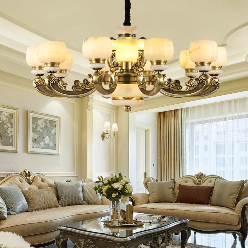 Afralia™ Luxury Copper Marble Chandelier: Brighten Your Home with Elegant Chinese Wind Style