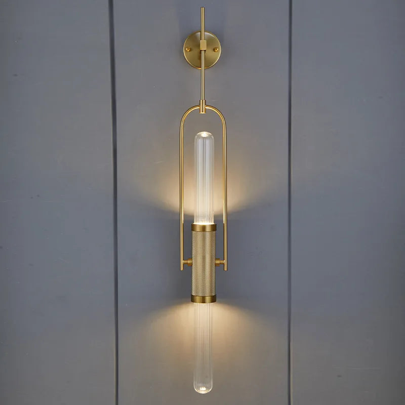 Art Deco Glass & Gold Metal Wall Lamp by Afralia™ - Elegant Home Lighting Sconce