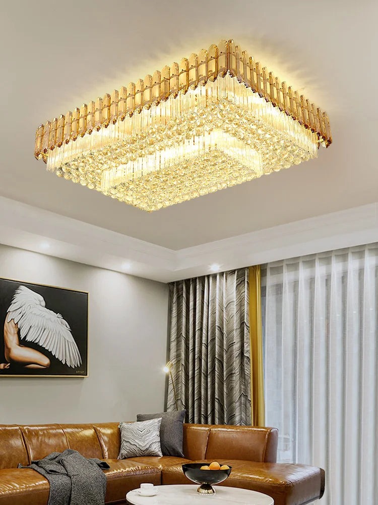 Afralia™ Amber Crystal Round Chandelier: Nordic Large Multiple Tier Ceiling Light for Living Room