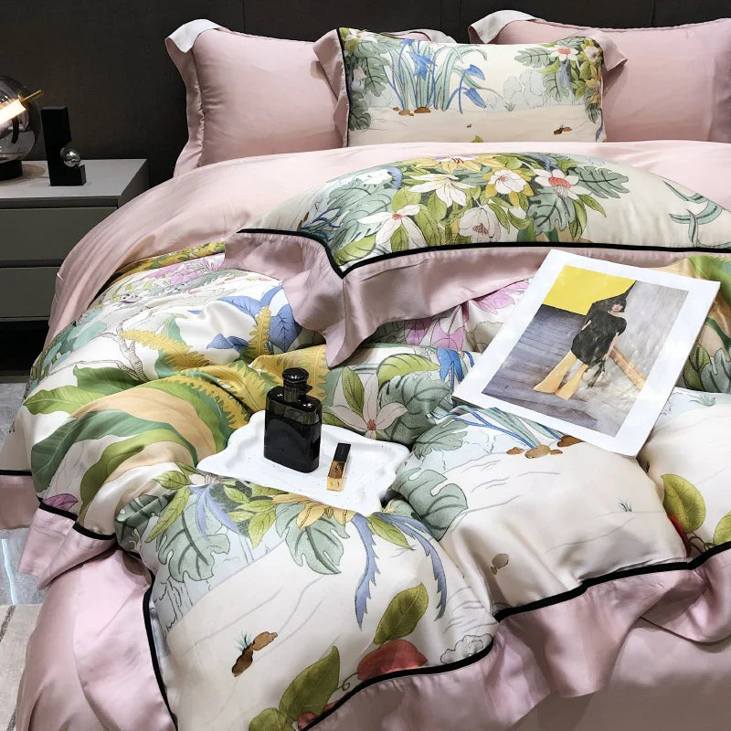 Afralia™ Eucalyptus Lyocell Flowers Duvet Set with Sheet & Pillowcases
