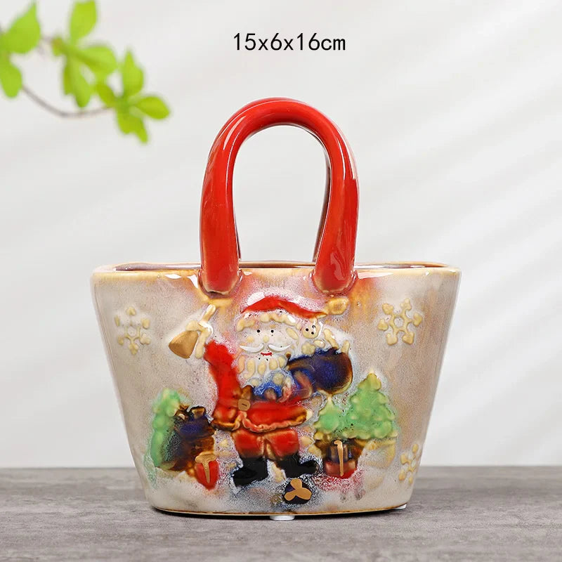 Afralia™ Ceramic Vase Handbag Embossed Flower Arrangement Home Decoration