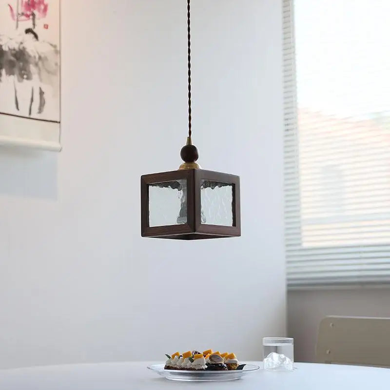 Afralia™ Nordic LED Pendant Lights Walnut Wood Glass Kitchen Hanging Lamp