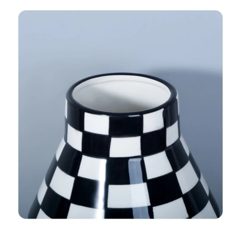 Afralia™ Checkered Ceramic Vase Tall Flowerpot Home Decor Accessory