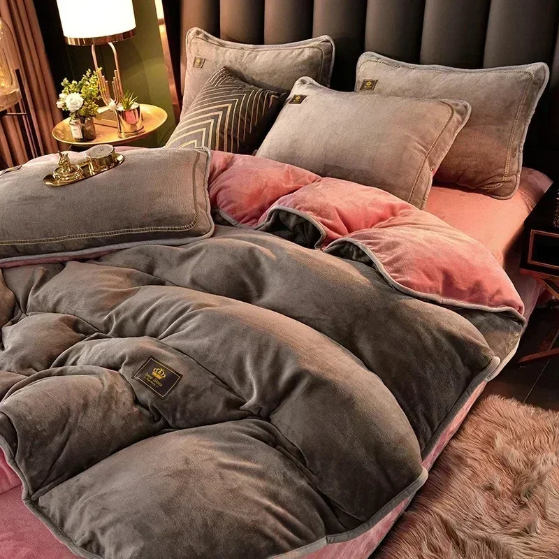 Afralia™ Plush Milk Velvet King Bedding Set for Winter Warmth