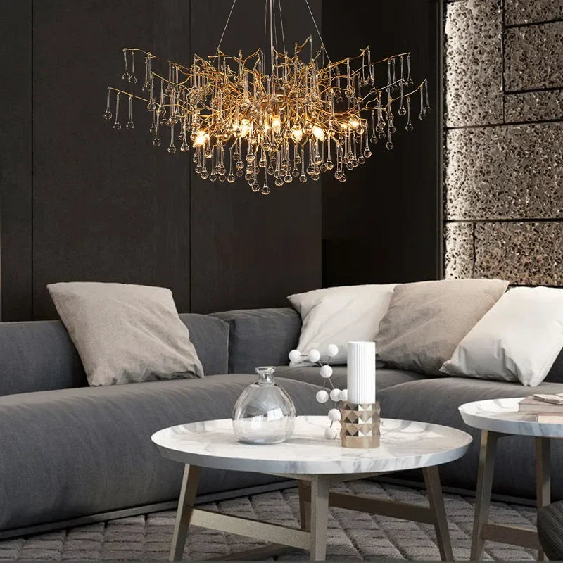 Afralia™ Luxury Crystal Chandelier Branch-Shaped Light for Living Room Dining Table