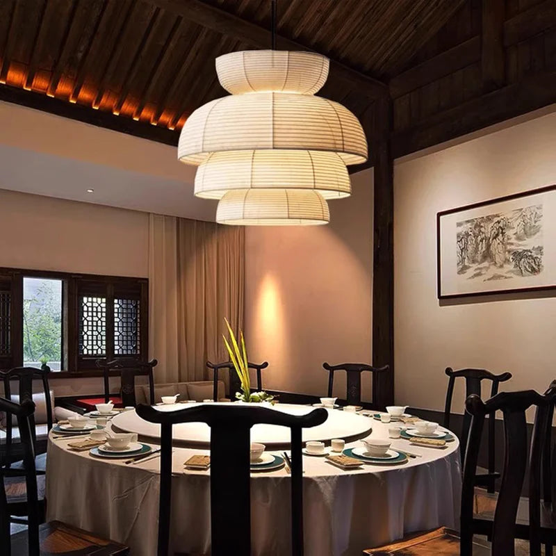 Afralia™ Japanese Wabi Sabi Fabric Pendant Light: Traditional and Creative Lighting for Dining Room