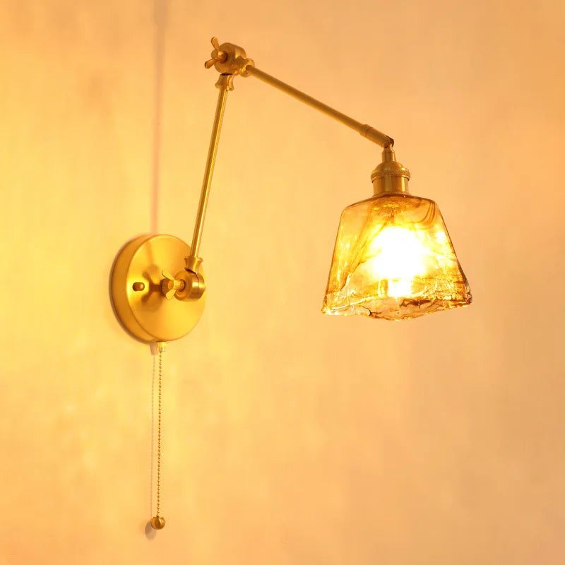 Afralia™ Copper Vintage LED Wall Sconce with Pull Chain for Stair, Loft, Bathroom, Bedroom