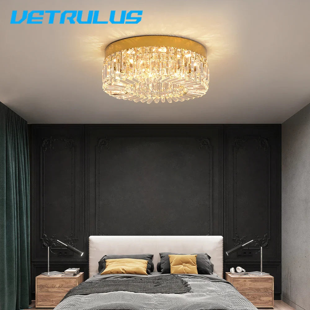 Afralia™ Modern Nordic Crystal Ceiling Chandelier LED Round Pendant Lamp