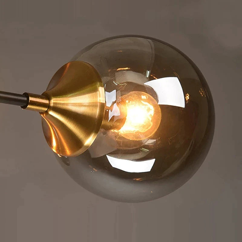 Afralia™ Smoke Grey Glass Ball LED Sputnik Chandelier - Gold Home Art Decor