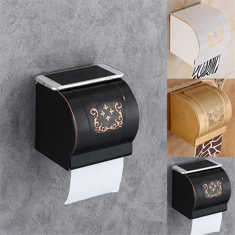 Afralia™ Black Carved Aluminum Bathroom Tissue Holder Toilet Paper Roll Rack