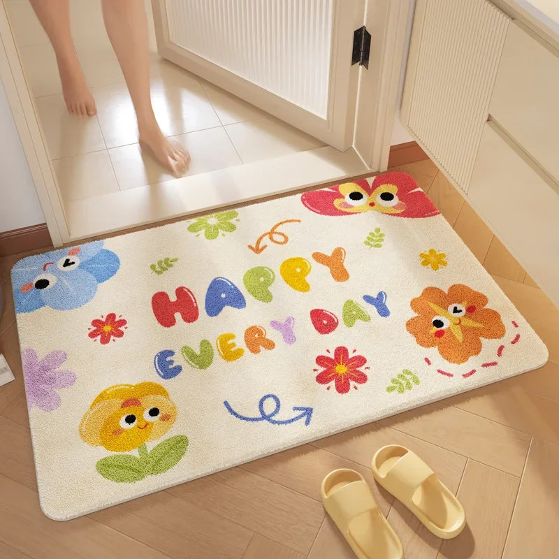 "Afralia™ Cartoon Print Bathroom Carpet: Soft, Absorbent & Anti-Slip Entrance Mat"