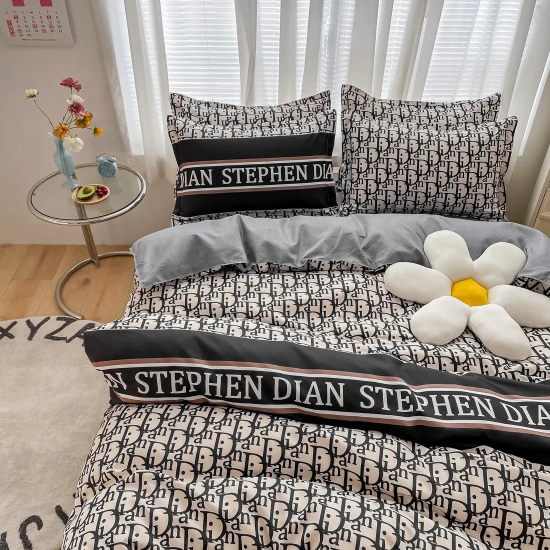 Afralia™ Twill Fabric Bed Sheet Set: Double-Sided Color Blocking, Flower Print Quilt Cover