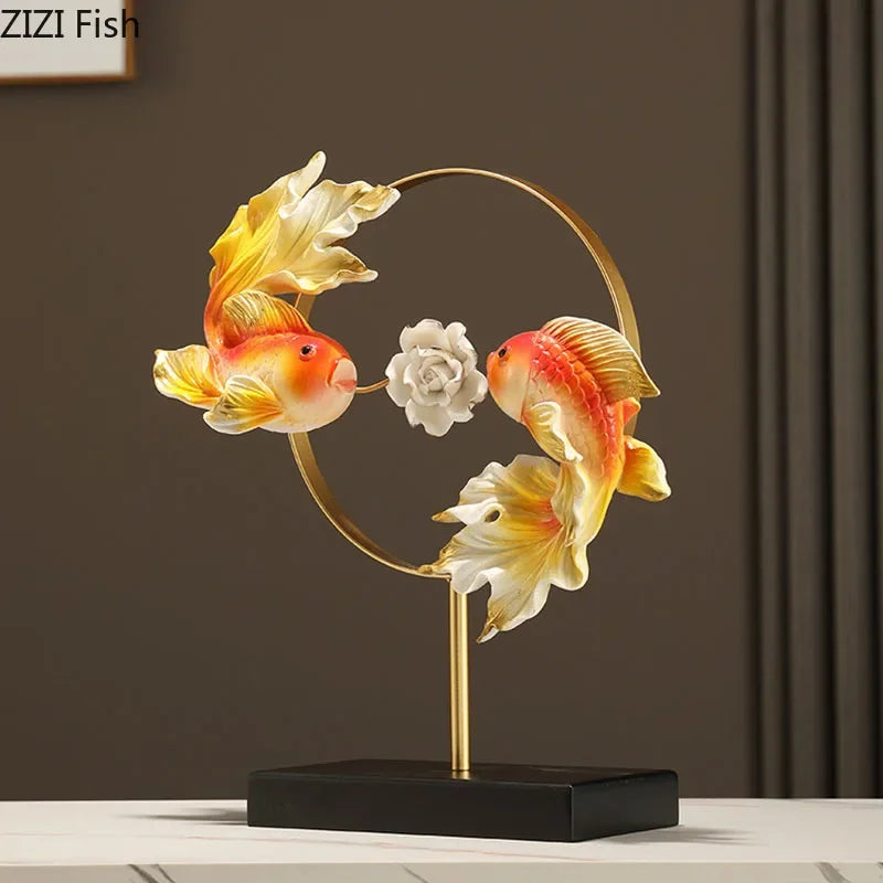 Afralia™ Lotus Carp Resin Sculpture Decor - Desk Ornaments for Aesthetic Room Decor