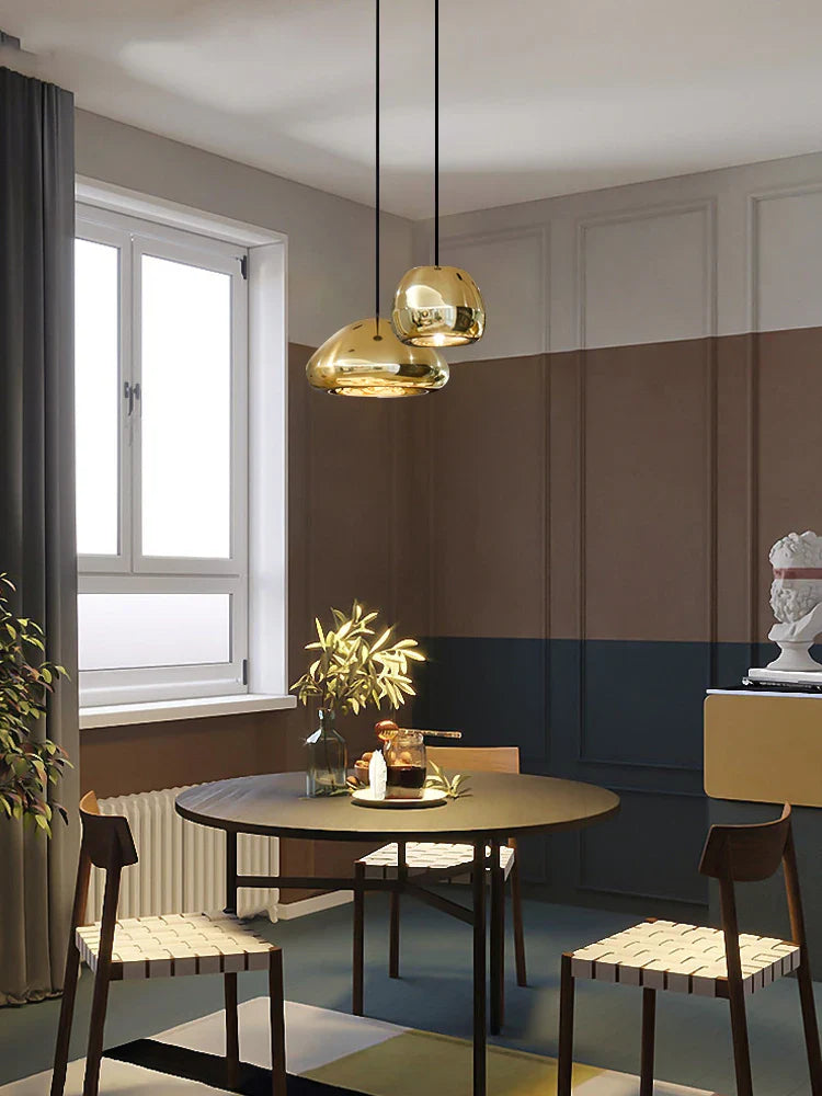 Afralia™ Glass Gold Ceiling Pendant Lamps LED Dining Bar Kitchen Lighting Fashion Lustres