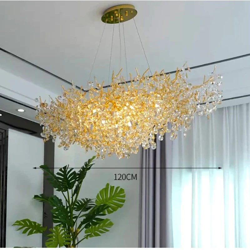 Afralia™ Sun Crystal Gold Lustre Chandelier: Nordic Villa Restaurant LED Ceiling Lamps