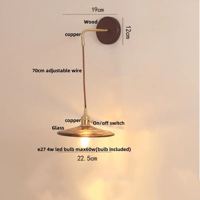 Afralia™ Walnut Wood LED Wall Light Nordic Modern Glass Pull Chain Switch
