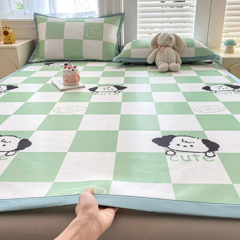 Afralia™ Summer Cartoon Printed Silky Bed Mat Set - Soft Skin-Friendly Cushion Mattresses