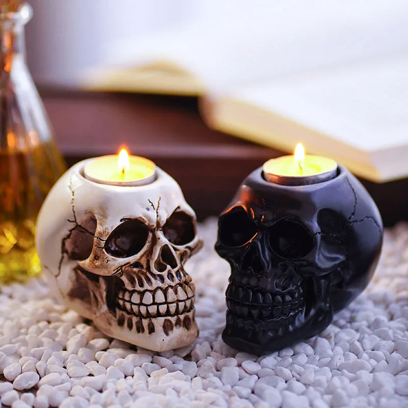 Afralia™ Skeleton Head Candle Holder: Halloween Resin Crafts for Atmospheric Home Decoration