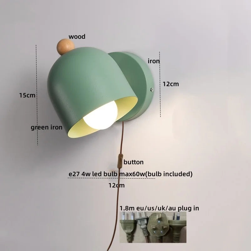 Afralia™ Wood Iron LED Wall Lights with Pull Chain Switch for Modern Living Spaces