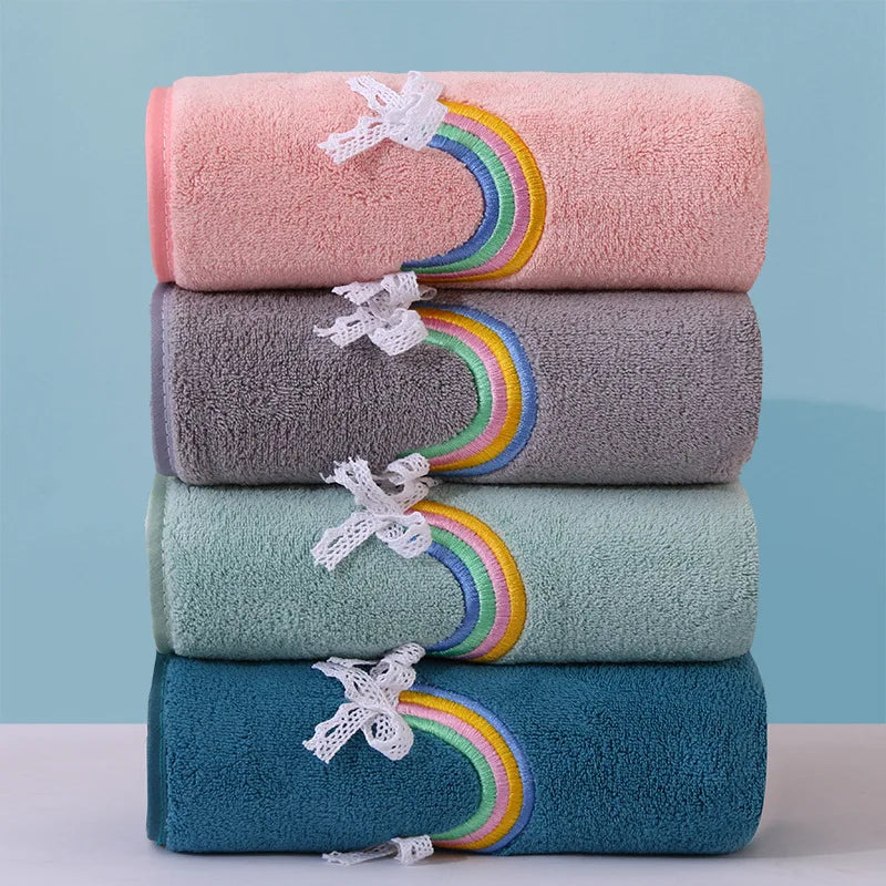 Afralia™ Rainbow Embroidery Coral Velvet Hand Towel for Baby Shower Bath