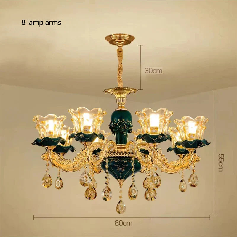Afralia™ Champagne Crystal Chandelier: Luxurious Living Room Bedroom Pendant Lamp