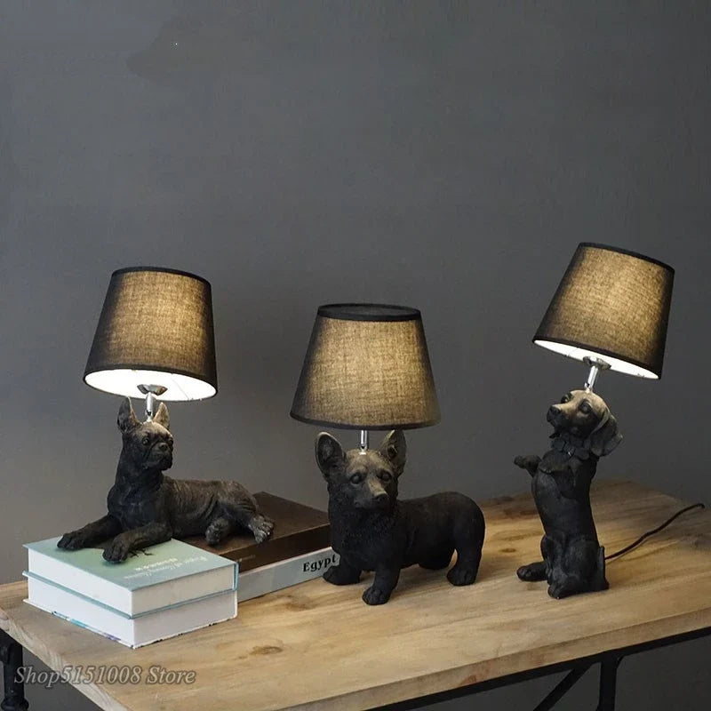 Afralia™ Black/White Puppy Dogs Table Lamps for Home Decor Lighting