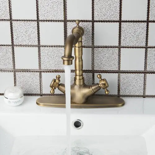 Afralia™ Antique Brass Kitchen Tap Mixer Faucet Double Handles Sink Torneiras Cozinha