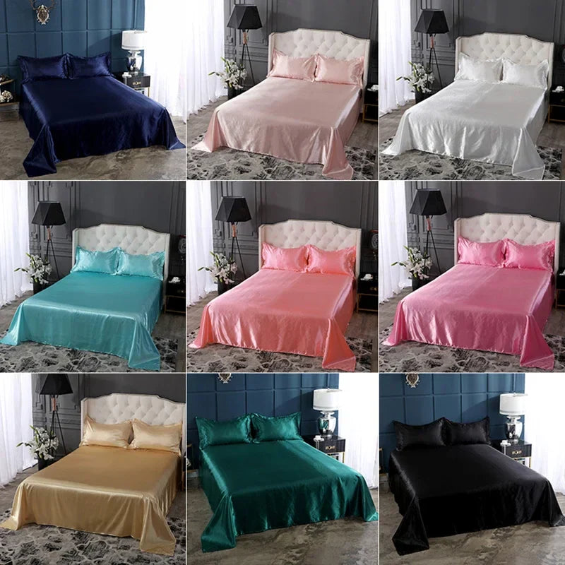 Afralia™ Silky Rayon Queen Bed Sheet Set Luxurious Solid Satin High Quality Sheets