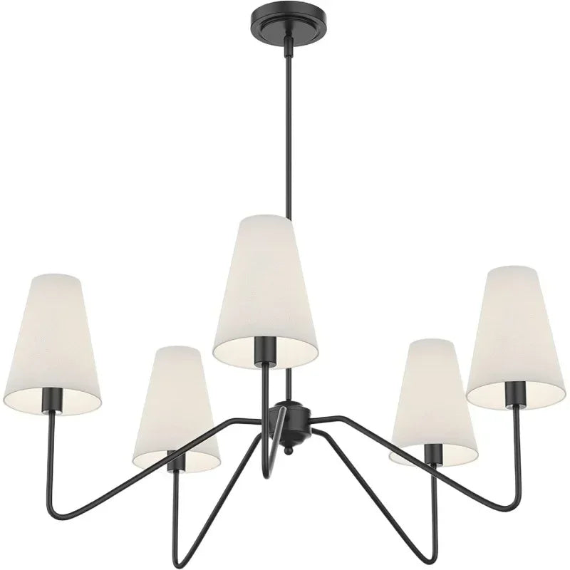 Afralia™ Vintage Chandelier Kitchen Island Lighting Classic Fabric Lampshade Polished Gold/Black