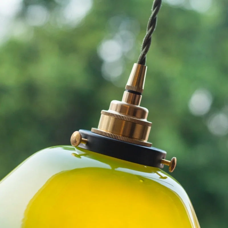 Afralia™ Green Lotus LED Pendant Light Glass Hanging Lamp