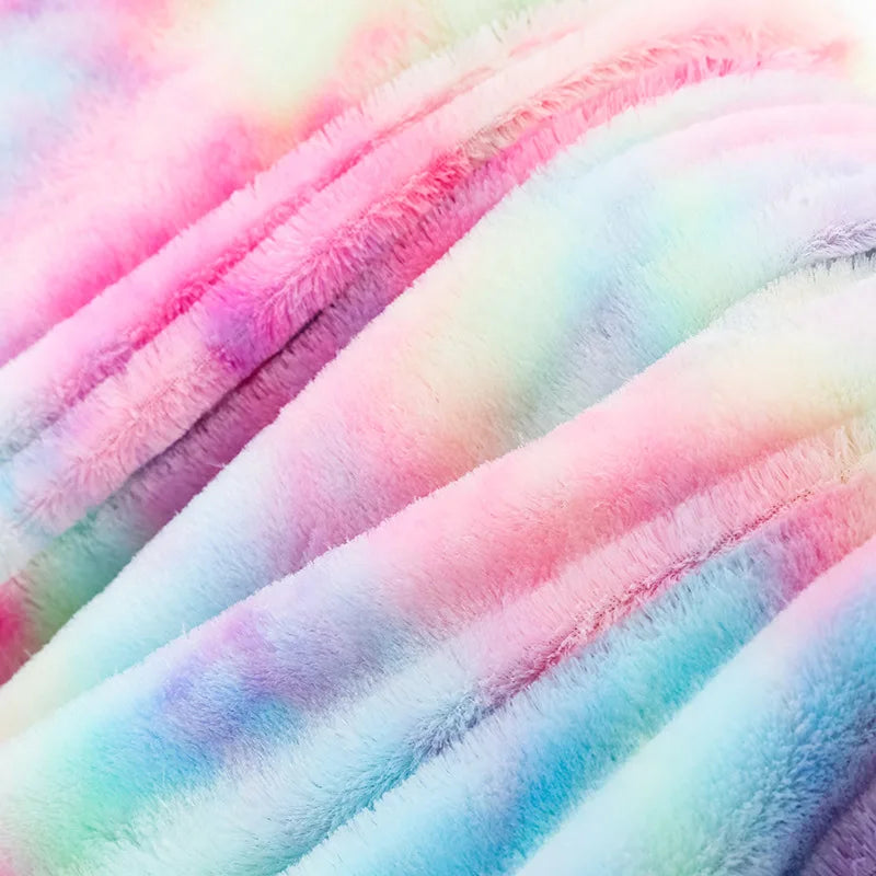 Afralia™ Rainbow Faux Fur Throw Cozy Blanket -Soft Plush All Seasons Sofa Cover