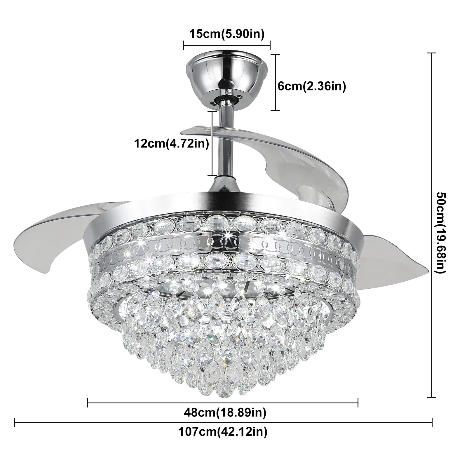Afralia™ Crystal Fan Chandelier LED Light Retractable Blades Dimmable Remote Modern Home Decor