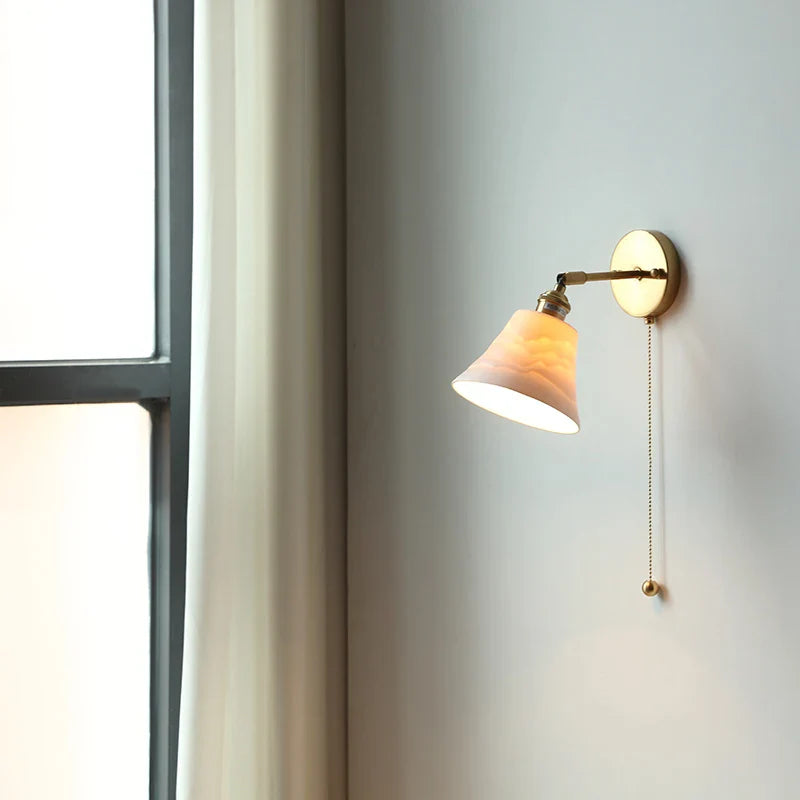 Afralia™ Nordic Ceramic LED Wall Light with Pull Chain Switch - Modern, Simple, Rotating