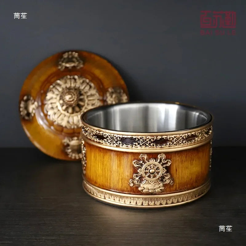 Afralia™ Tibetan Tsamba Box Butter Tea Box Storage Tank Living Room Decoration
