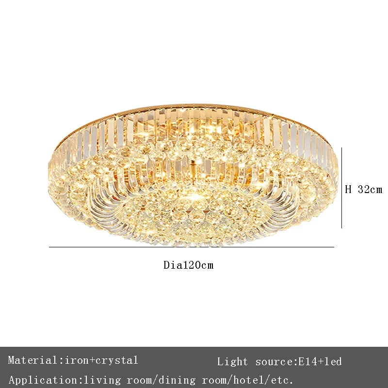 Afralia™ Large Crystal Ceiling Chandelier: Luxury Gold LED Round Ceiling Lights