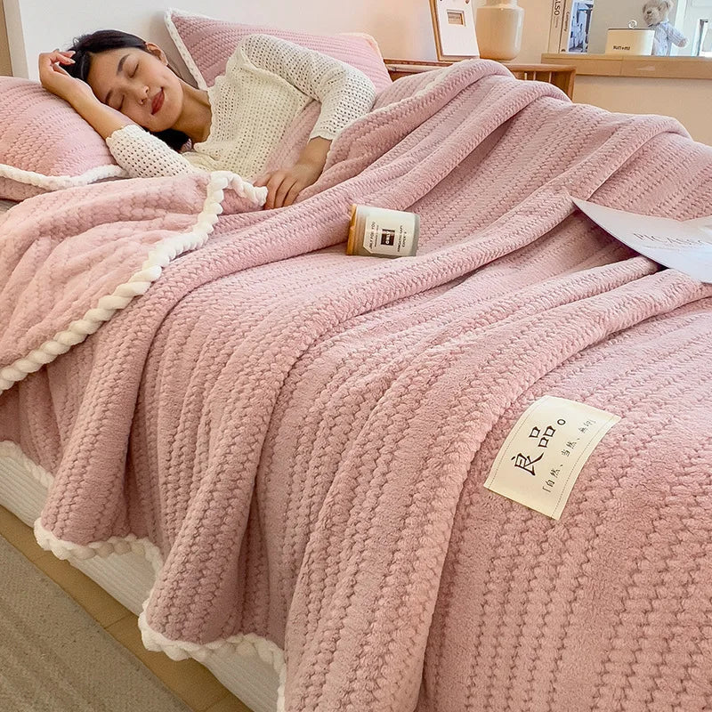 Afralia™ Double Sided Jacquard Milk Velvet Blanket - Winter Warm Sofa Cover