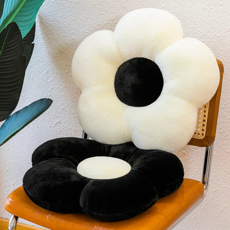 Afralia™ Flower Cushion Sofa Pad Black White Lumbar Support Pillow Room Decor