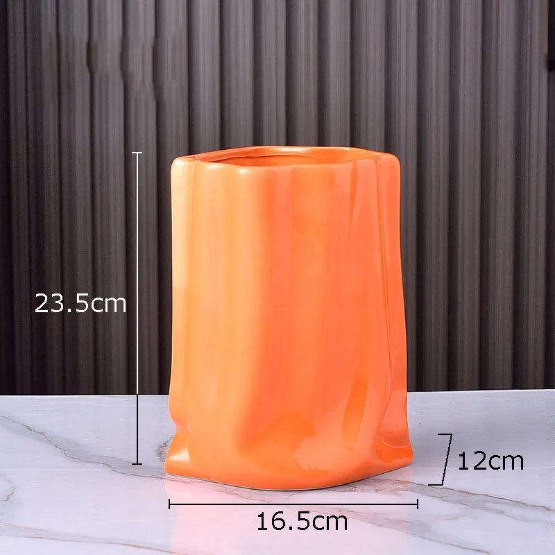 Afralia™ Gold Plated Pleated Texture Ceramic Vase for Desk Decor and Flower Arrangements