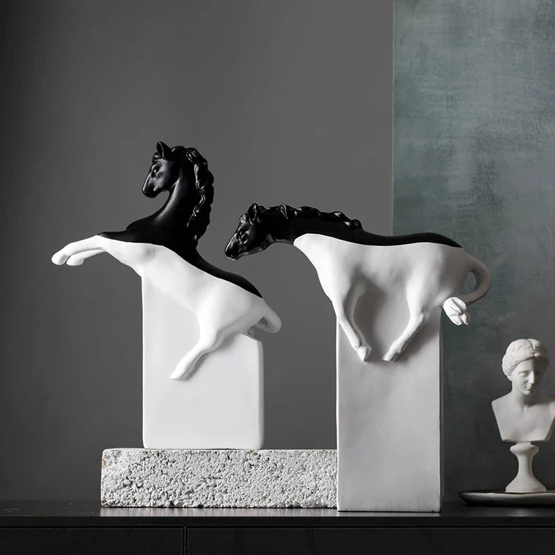 Afralia™ Golden Horse Abstract Sculpture: Elegant Running Horse Figurine for Home Decor