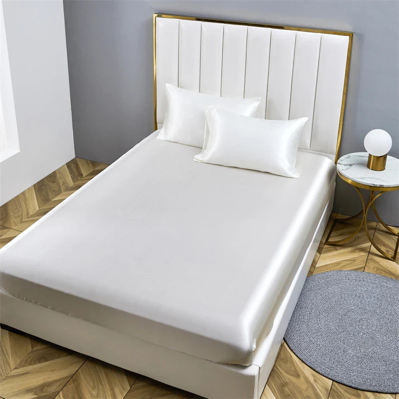 Afralia™ Satin Queen/King Size Fitted Bed Sheet Set Luxurious Soft Silky Elastic Bedsheet