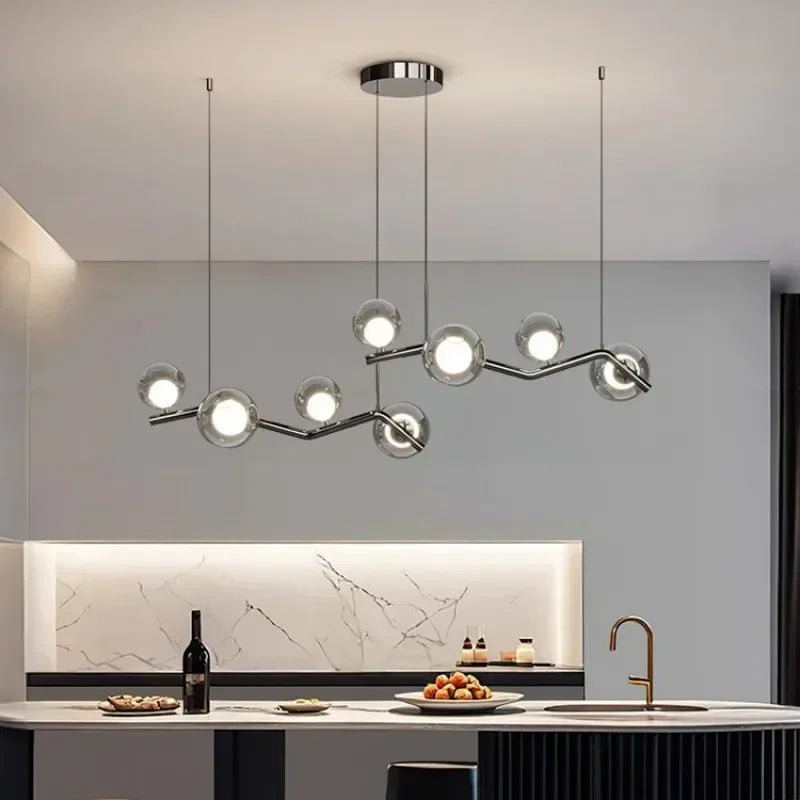 Afralia™ Smoky Gray Glass LED Chandelier Pendant Lights for Dining Room & Kitchen Island