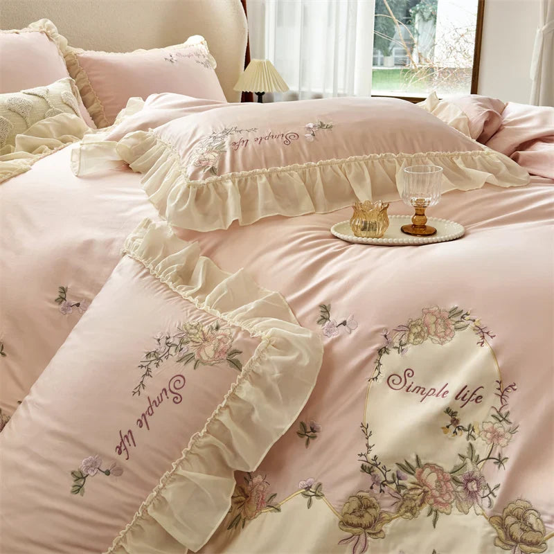 Afralia™ Flowers Lace Ruffles Princess Wedding Bedding Set 1000TC Egyptian Cotton Collection