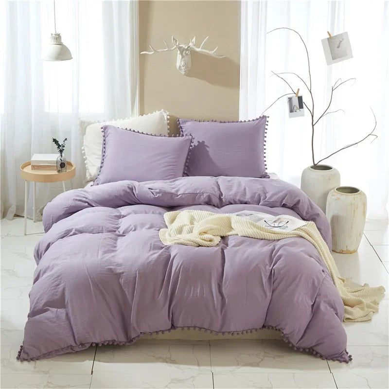 Luxury Furball Tassel Duvet Cover Set by Afralia™ - King Queen Twin Full Size Bedding