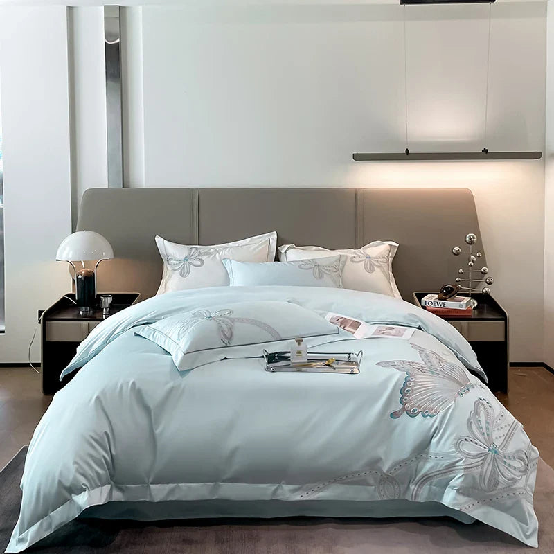 Afralia™ Luxury Butterfly Embroidery Wedding Bedding Set with 100% Egyptian Cotton Quality